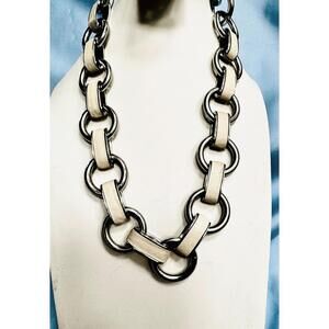 Banana Republic Lg.Silver Tone Circle & Lg. Silver Tone w/ Cream Colored Leather